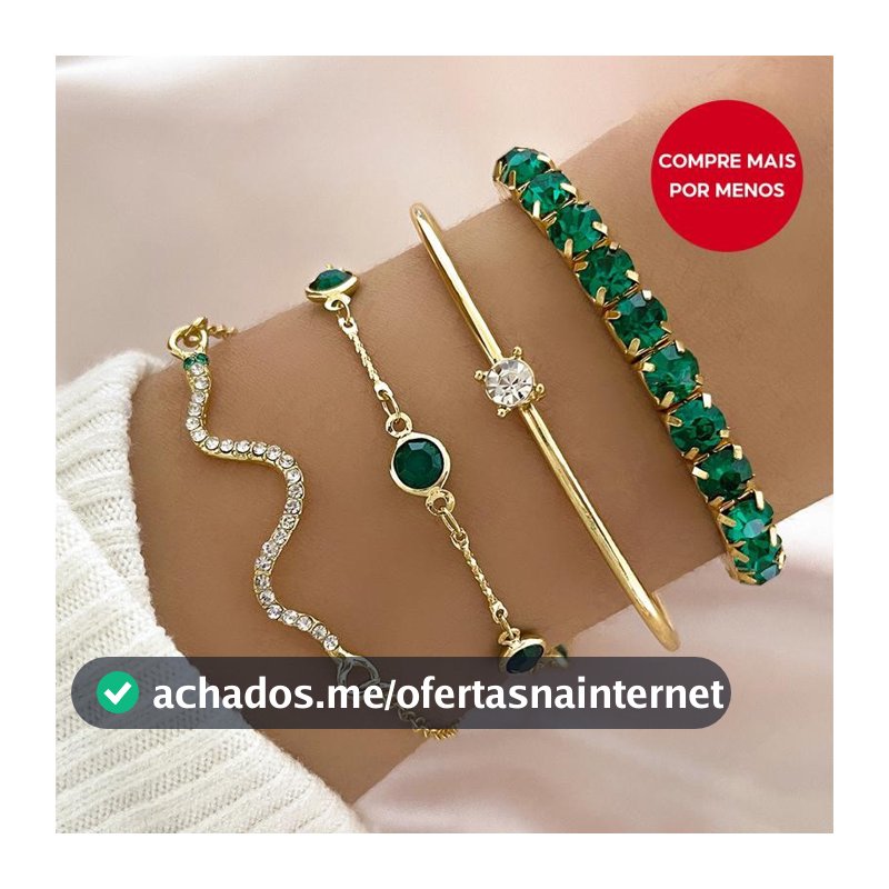 Conjunto De Pulseira De Cobra Delicada , 4 Peças De Design De Cristal Verde Para Mulheres , Presente Exclusivo De Moda