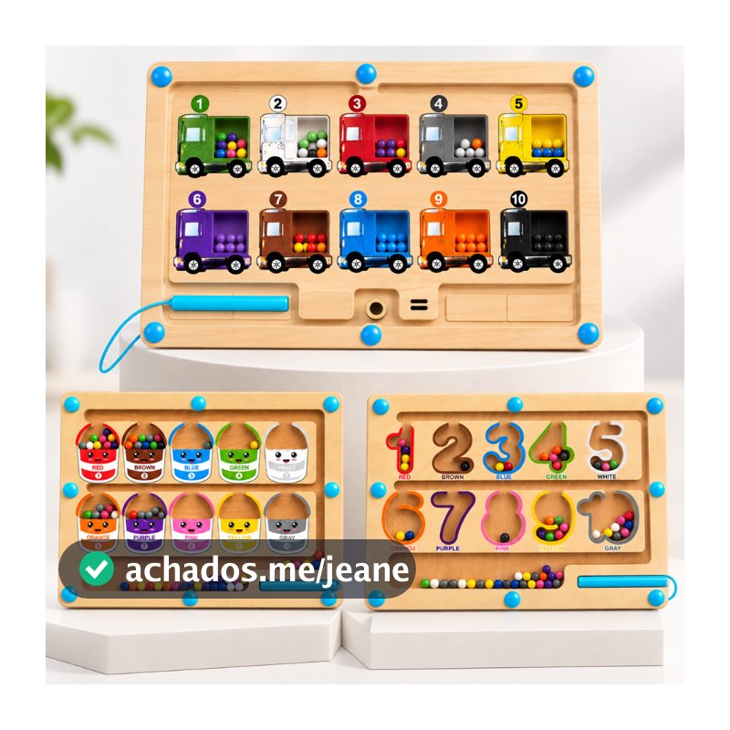 Brinquedo Educativo Labirinto Magnético de Madeira Caminhão Jogo Montessori Coordenação Aprendizagem