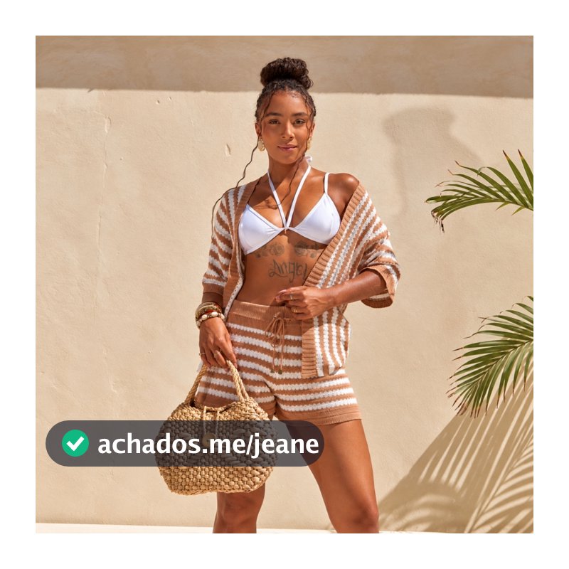 Conjunto Feminino Kimono e Shorts Tricot Crochê Saída de Praia Moda Verão Resort