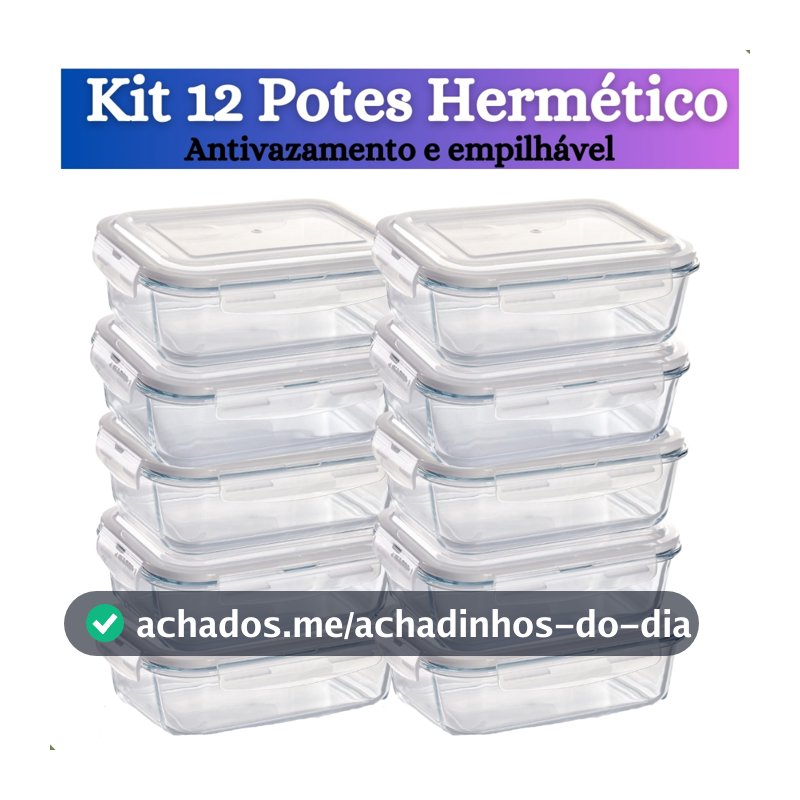 Kit de 3 até 12 Pote de Vidro hermético com tampa antivazamento 370 ml, 640, 1040 ml Marmita Papinha