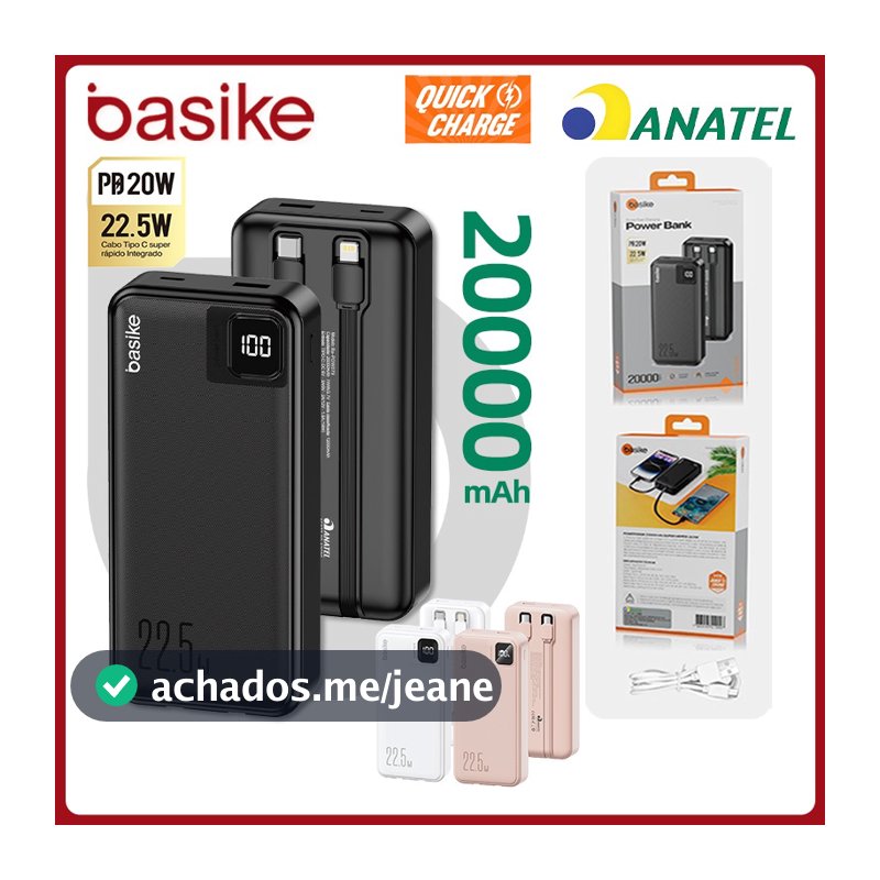 Basike Carregador Portátil Power Bank 20000mAh Bateria Externa Para iPhone Samsung Pow079