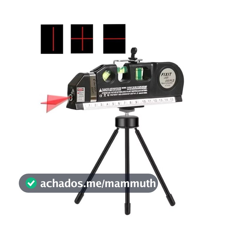Nível a Laser 3 em 1 com Trena 2,5m, Tripé e Régua – Level Pro 03 Alinhador Horizontal e Vertical