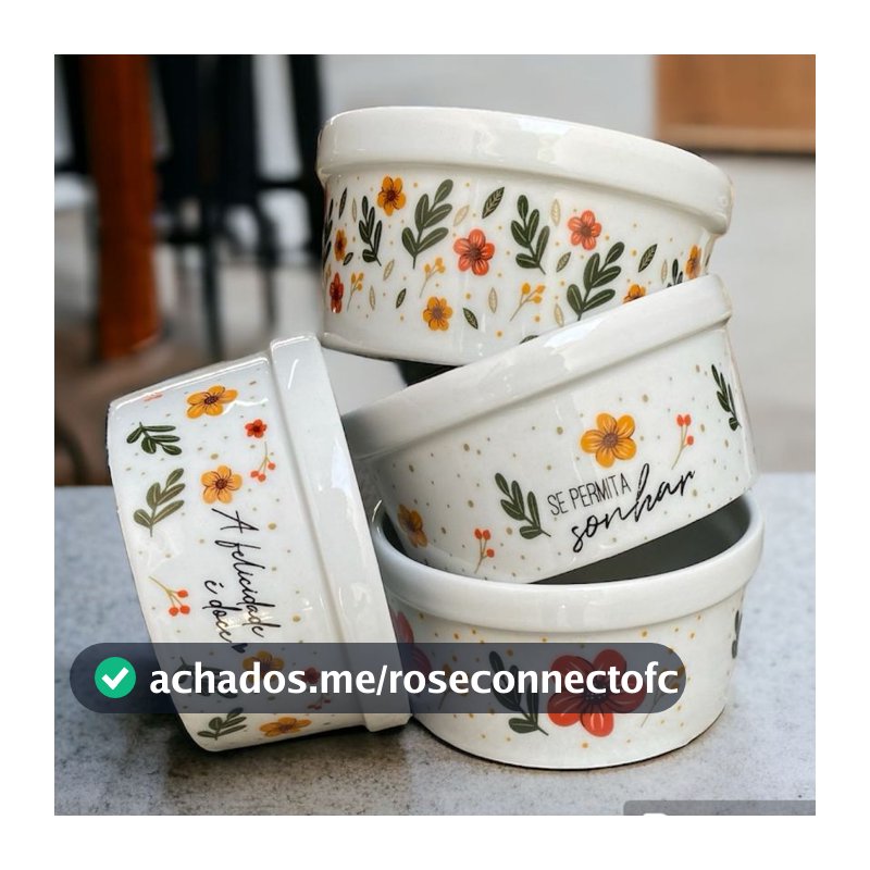 04 Potes Grande Porcelana Floral Decoração 210 ml
