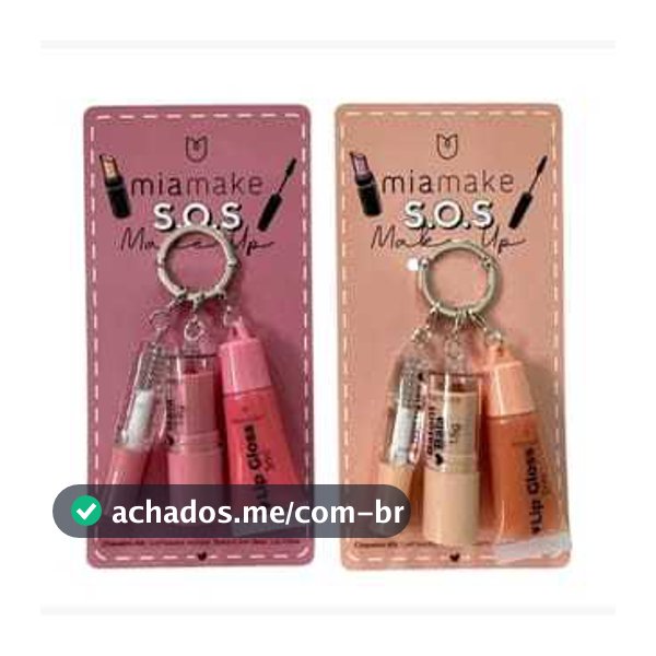 Kit Chaveiro SOS Make Up MiaMake - Batom + Gloss + Gel Fixador