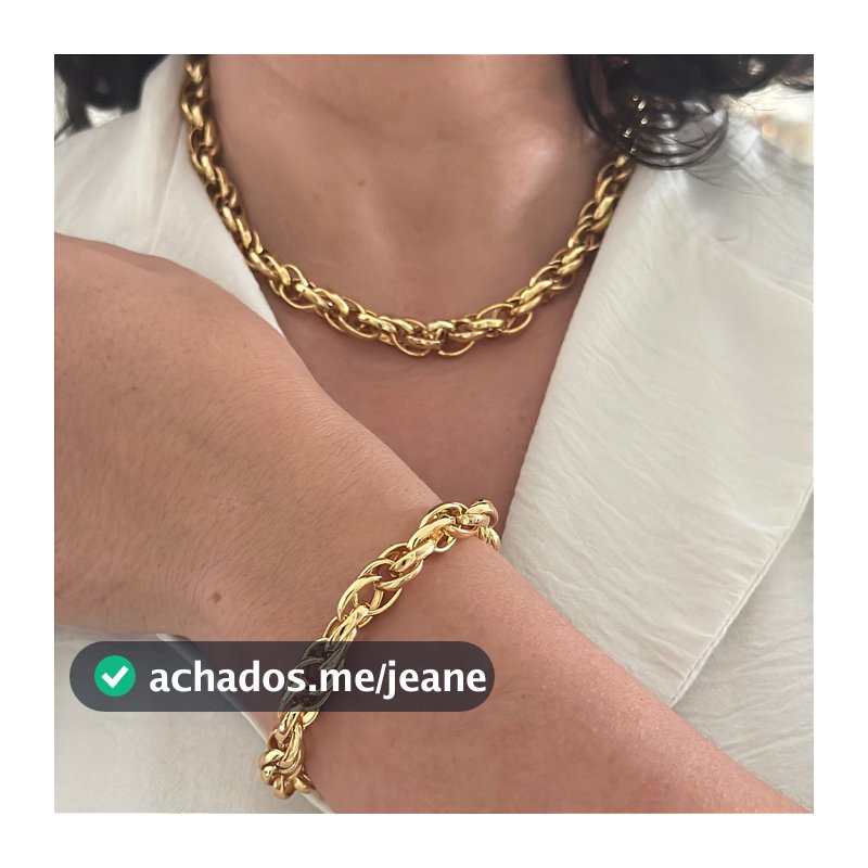 Colar e Pulseira Feminino Corrente Grossa Elegante Elo Duplo Chic