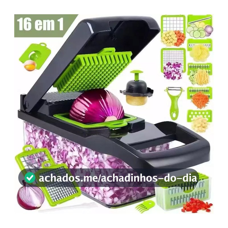 Fatiador Profissional Multifuncional 16 em 1 de Aço Inoxidável - Ideal para Vegetais, Frutas e Legumes