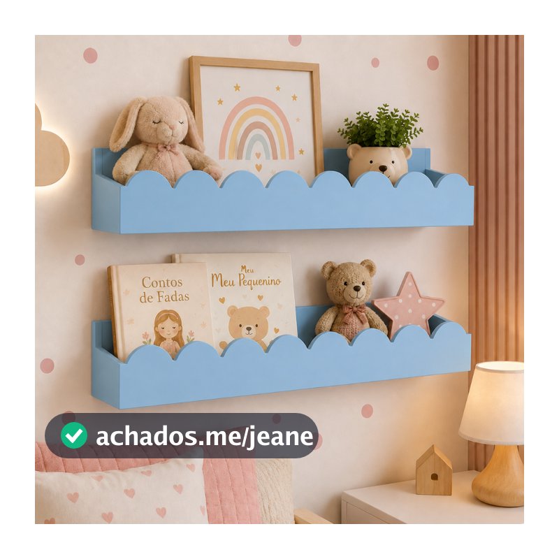 Kit 2 Prateleiras Infantil MDF Decorativa Parede Quarto Bebê Livros Brinquedos Montessori Rosa Lilás Branco
