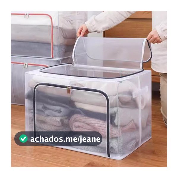 Caixa Organizadora Transparente 24L 66L 100L c/ Zíper PVC, À Prova d'Água e Umidade, para Casa e Guarda-Roupas