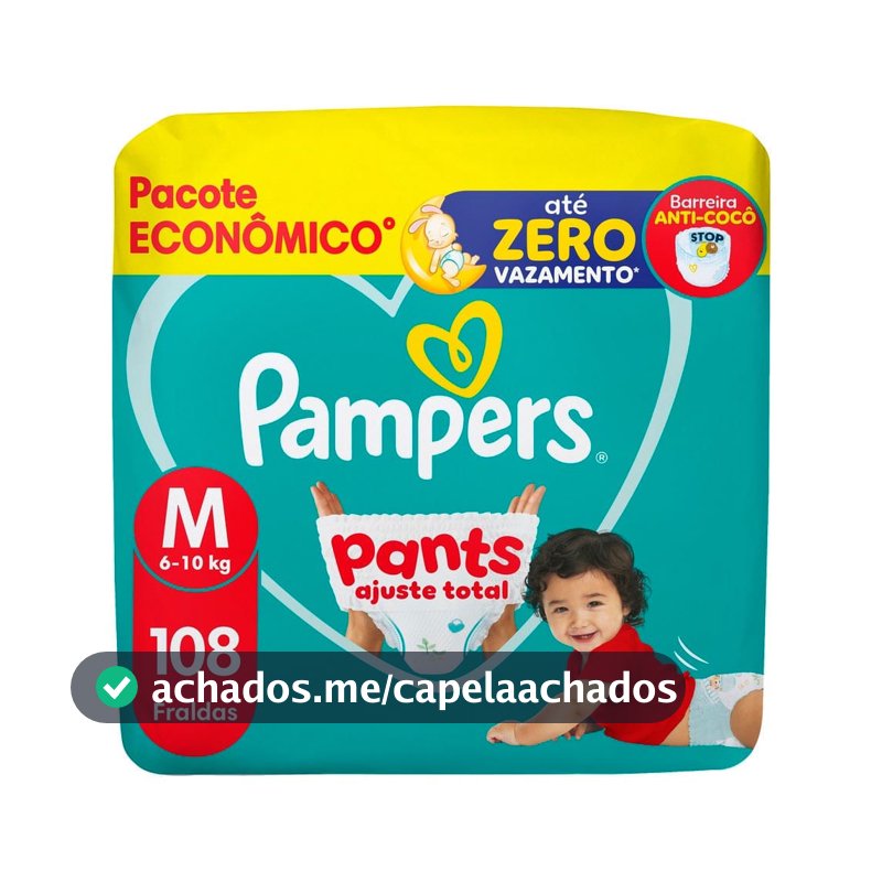 Fralda Pampers Pants Ajuste Total Tamanho M com 108 Unidades Descartáveis Pacote Econômico