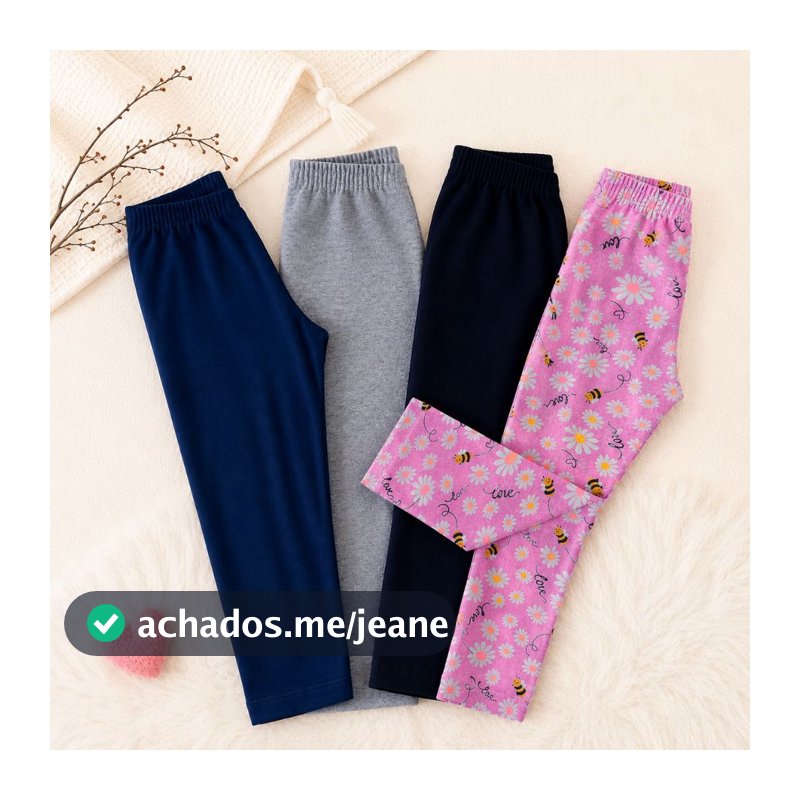 Kit 4 Leggings Sortida Infantil Menina de Algodão Básica | Ideal Dia a Dia, Creche e Escola 💕
