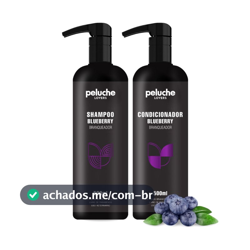 Kit Shampoo Branqueador + Condicionador Blueberry Peluche Pet 500ml Pelos Claros