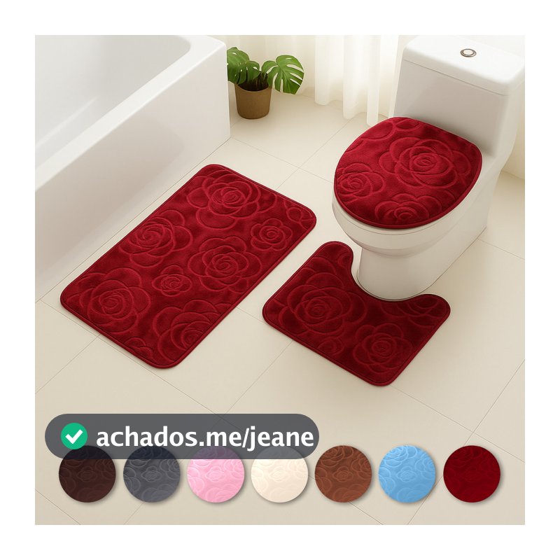 Kit Jogo 3 Peças Tapete Banheiro Premium Peluciado Toque Macio Antiderrapante Várias Cores Estampas