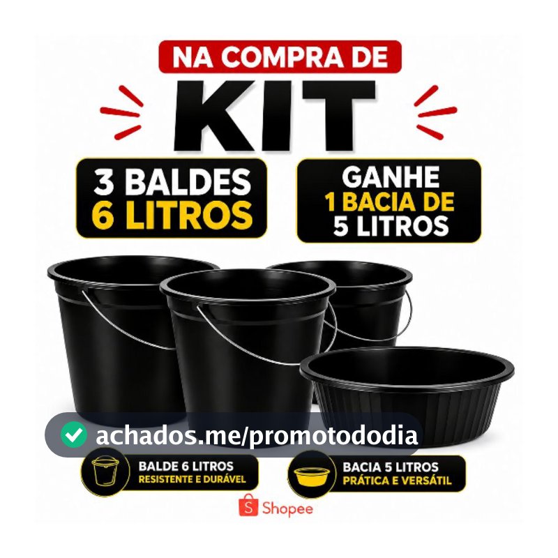 Kit Balde 6 Litros + Bacia 5 Litros Grátis | Balde Plástico Resistente Multiuso para Limpeza, Lavanderia e Casa