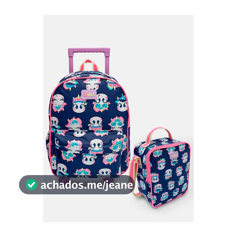 Kit Mochila com Rodinhas Infantil Escolar Menina + Lancheira Unicórnio Tênis Puket