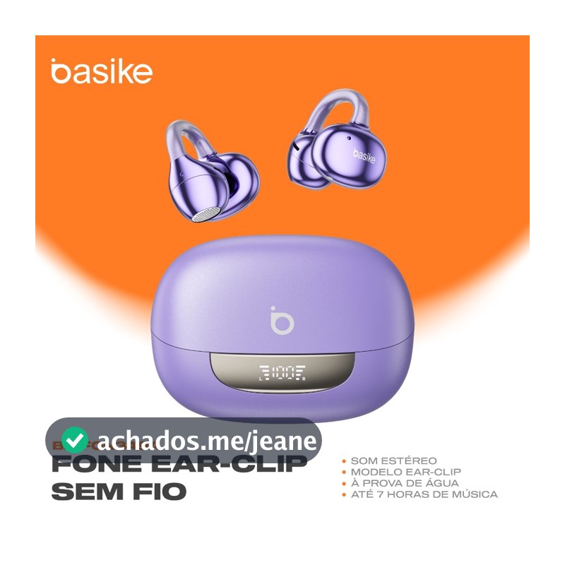 Fone de Ouvido Bluetooth Sem Fio Basike TWS Aberto IPX6 Grave Potente 40h Controle Tátil