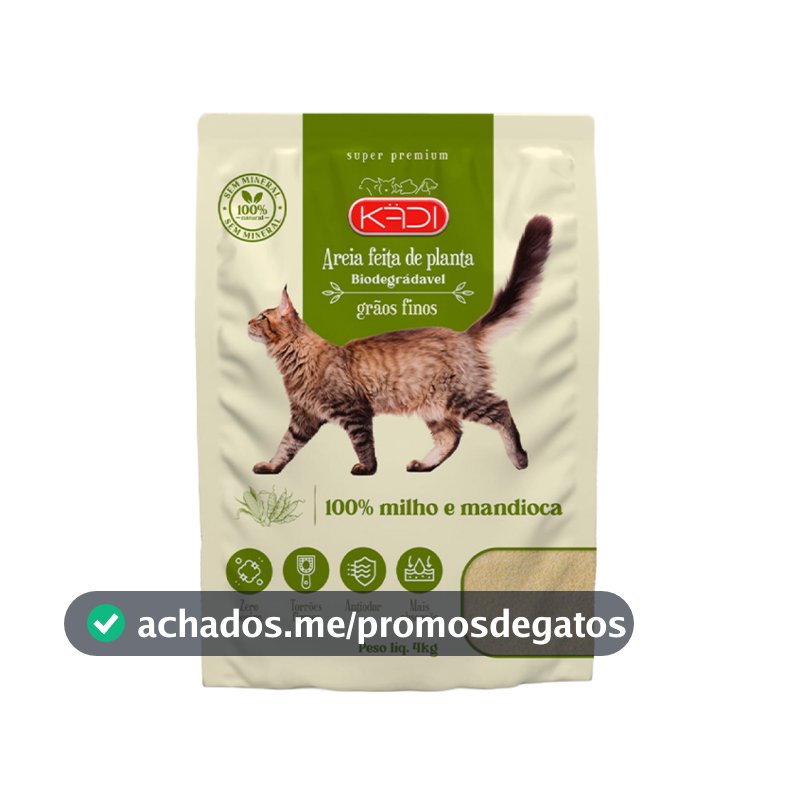 Areia Higiênica Kadi Milho e Mandioca Grãos Finos 4 kg