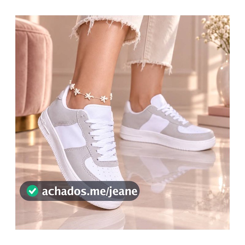 Tênis Feminino Lançamento Casual Branco e Cinza Plataforma Confortável Estilo Urbano Moda Dia a Dia PROMOÇAO