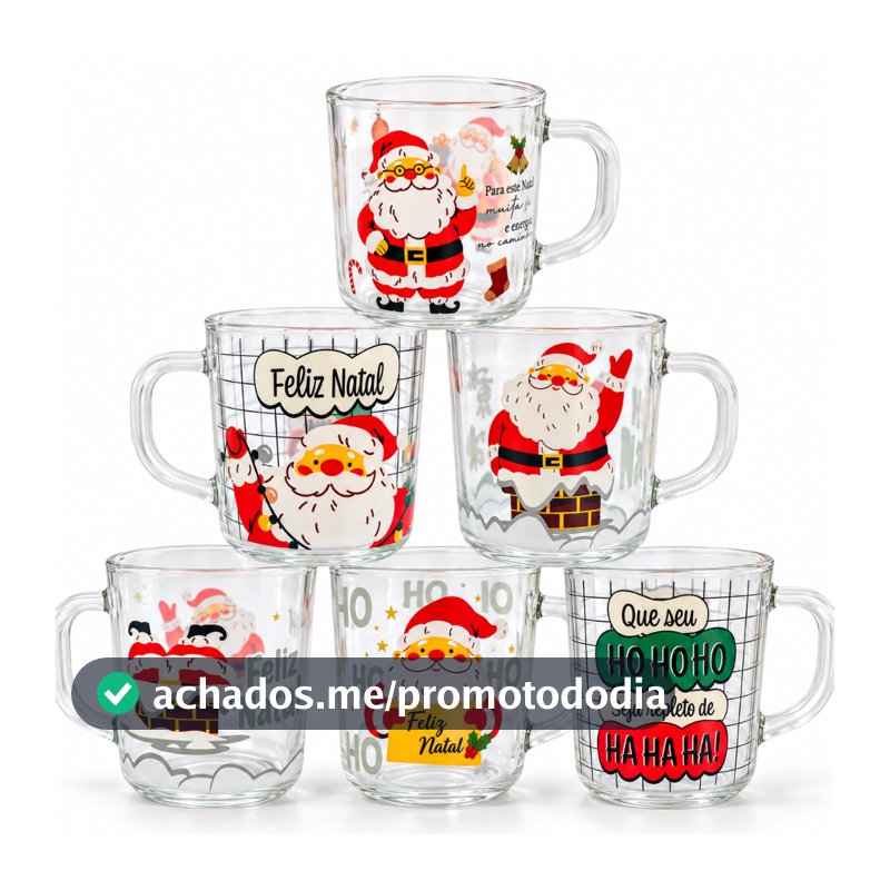 Kit 6 Canecas de Natal 250ml Para Celebrar com Estilo Festa