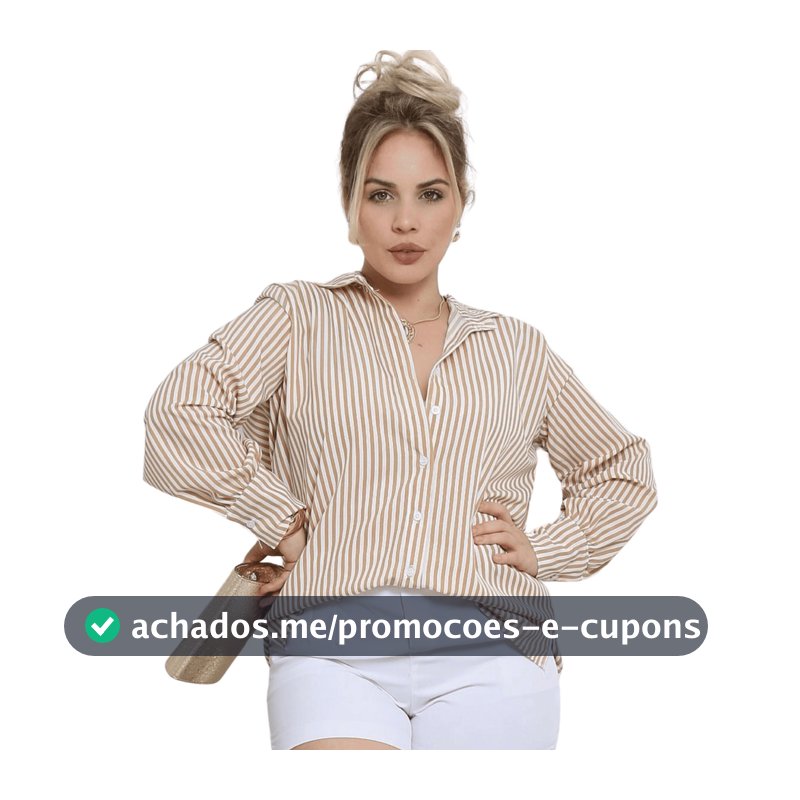 Camisa Manga Longa Feminina Social y Casual Listrada em crepinho blusinha soltinha larga Boho