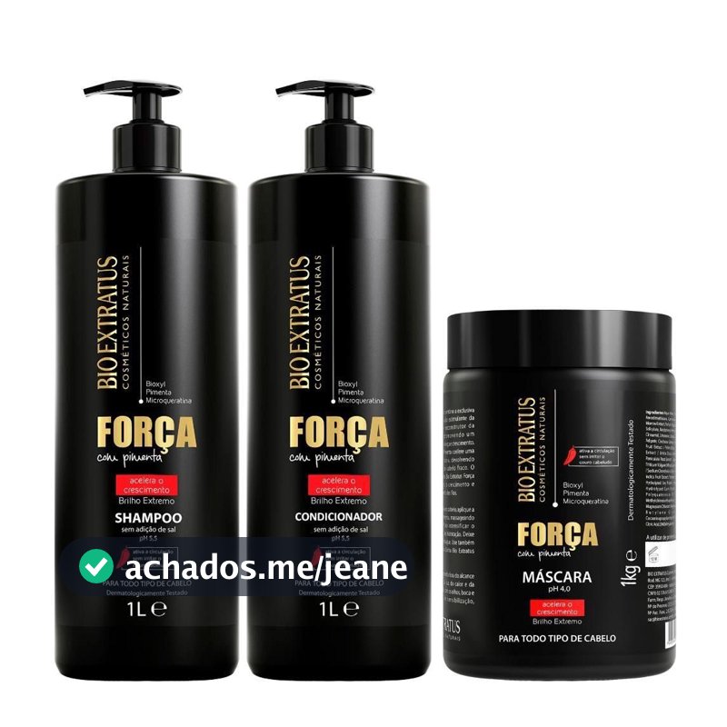 Kit Força com Pimenta Shampoo ,Condicionador e Mascara Bio Extratus - 1L Crescimento e Antiqueda