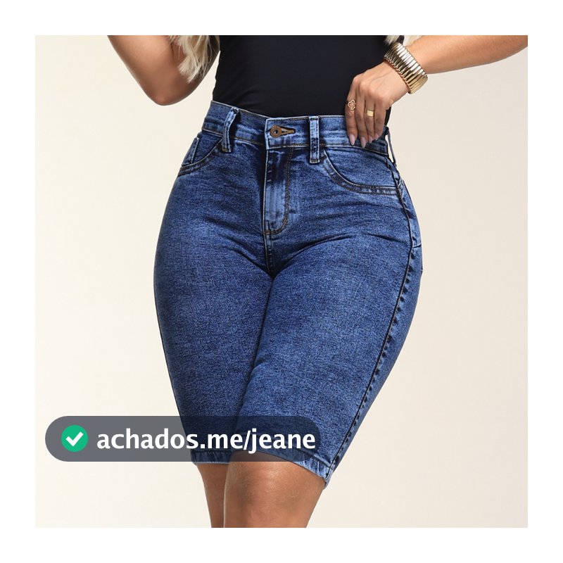 Bermuda Ciclista Jeans Feminina Com Pinça Levanta Bumbum Com Elastano