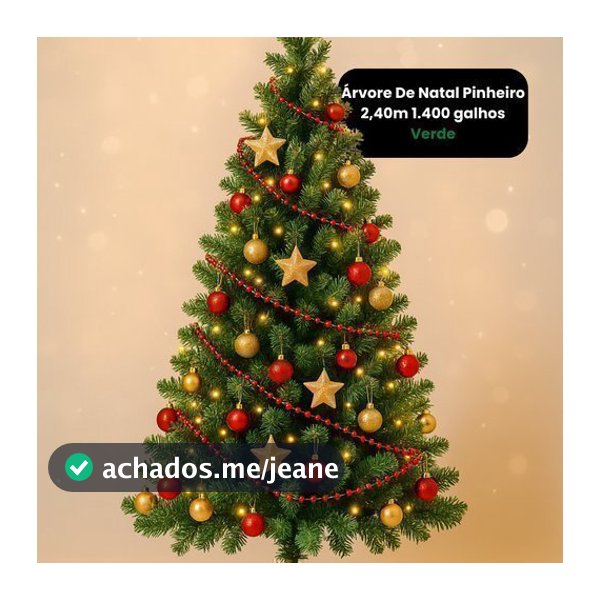 Arvore de Natal Pinheiro 1400 Galhos Folhagem Realista Verde 240cm