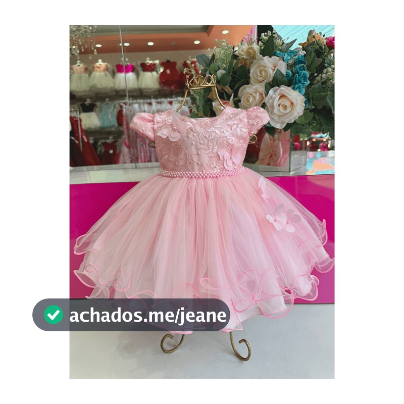 Vestido De Festa Bebê Luxo Aplique Borboletas P.M.G - Várias Cores