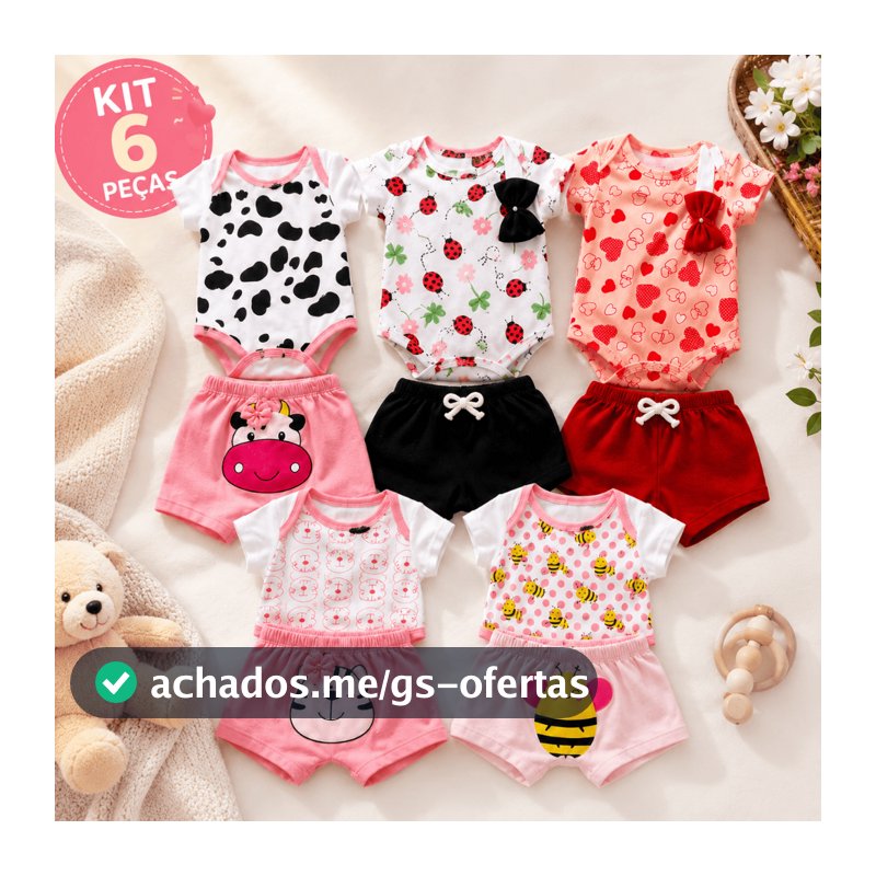 Kit 6 Peças Roupa De Bebê Body Menina Animado Estampado Algodão