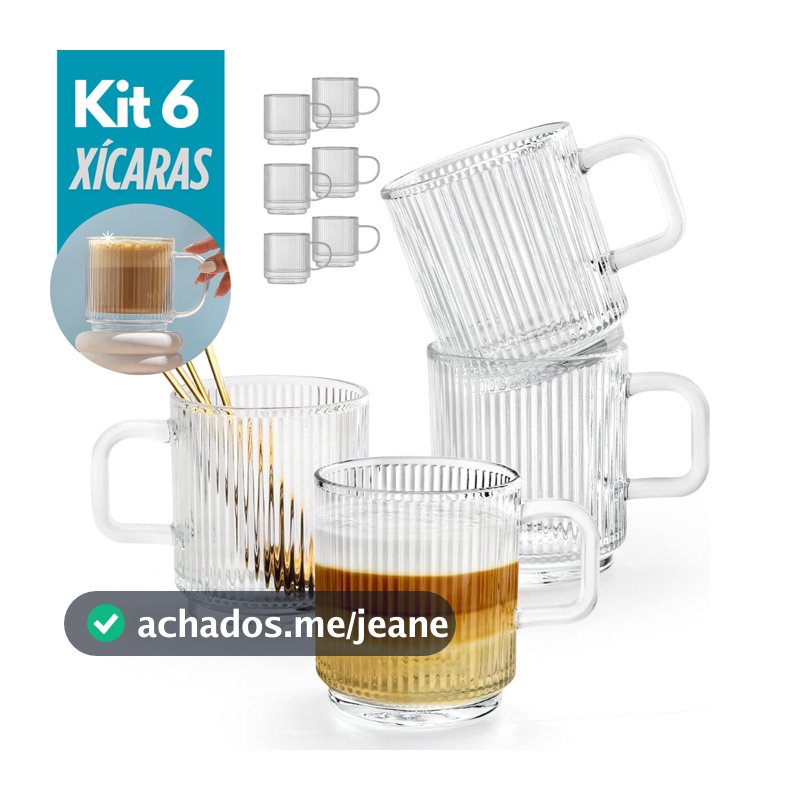 Conjunto 6 Canecas de Vidro Caneladas Xícaras Resistentes Textura Canelado Café