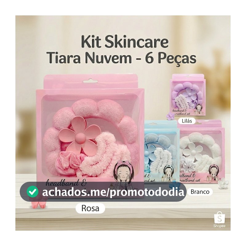 10 ou 25 Kits Skincare Presente Tiara Nuvem Fofa + Pulseira Atoalhada + Piranha Flor + Elástico Amarrador Maquiagem Spa