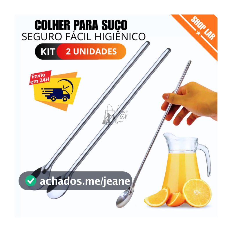 2 Colheres Grandes de 30cm Colher para Sucos Drinks Milkshakes Bebidas Aço Inox para Cozinha Suco