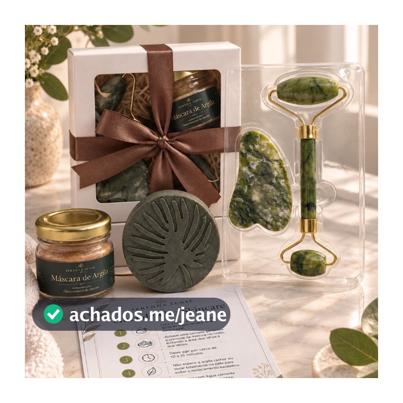 Kit Skincare Cuidado Facial Argila dourada com Oleo Essencial + Rolo de Jade + Sabonete Detox Facial