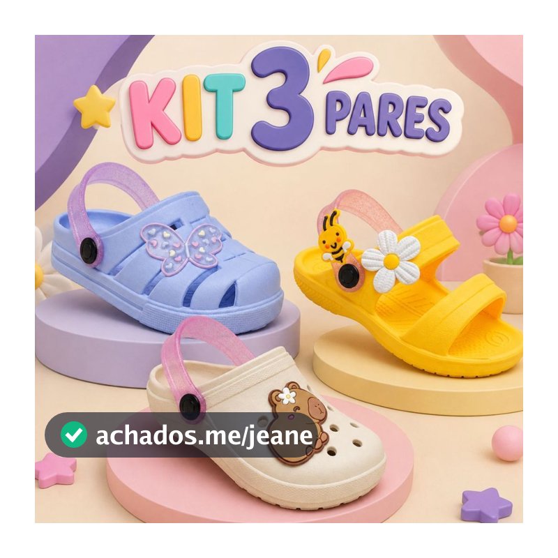 Kit 3 Sandália Menina Infantil Leve Papete Feminina Com Sola Antiderrapante