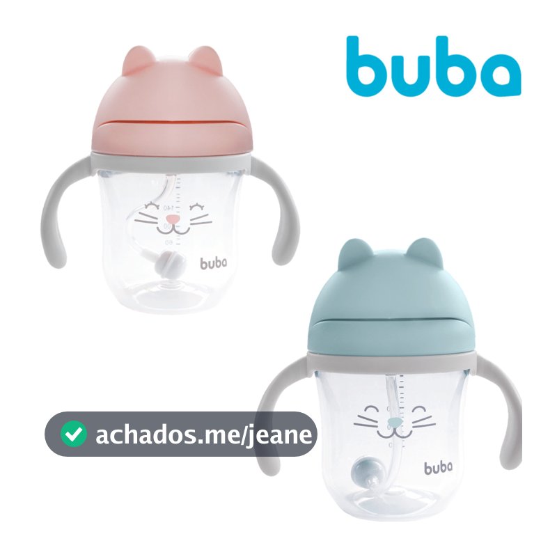 Copo com Canudo Gatinho e Gatinha Buba para Bebê Infantil Antivazamento Para Introdução Alimentar Diversos Modelos