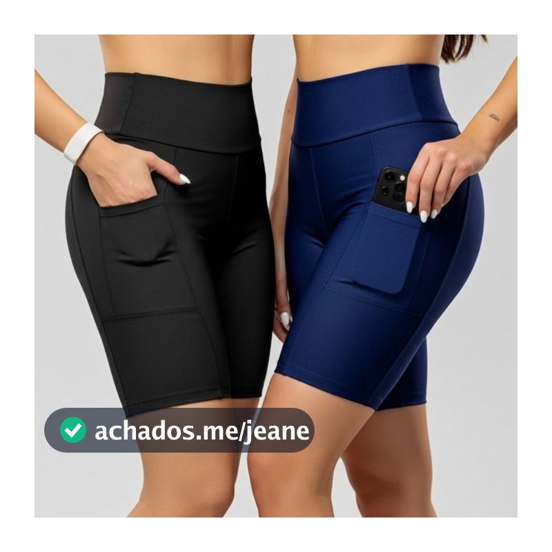Bermuda ciclista academia Fitness Feminino com bolso e cintura alta ZERO TRANSPARÊNCIA