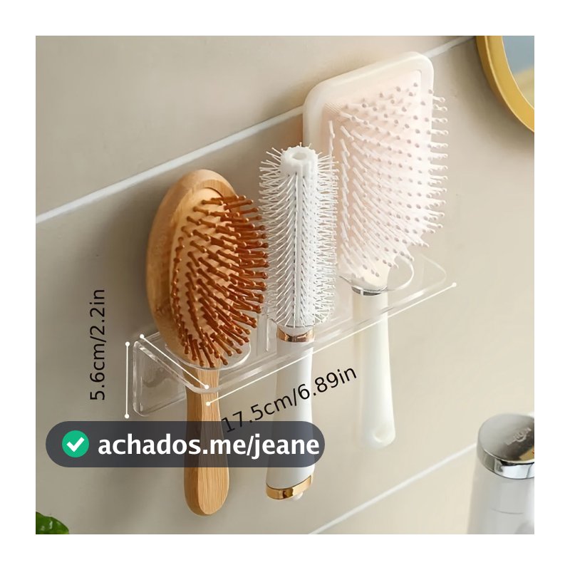 Suporte Escova de Cabelo Acrílico Cristal – Utilitário para Quarto, Organiza Escovas e Pentes na Guarda Roupa!