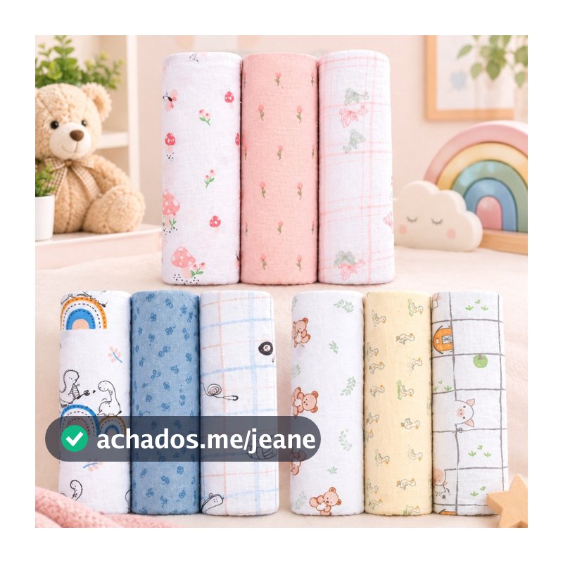 Cueiro Flanelado Papi Baby 100% Algodão 1,00x80cm Kit C/ 3 Unidades