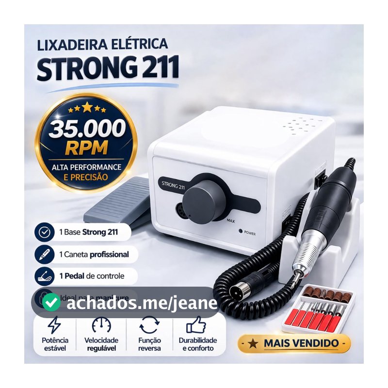 Micromotor Strong 211 Lixadeira Elétrica para Unhas 45000RPM Máquina de Manicure e Pedicure Profissional com Pedal e Bro