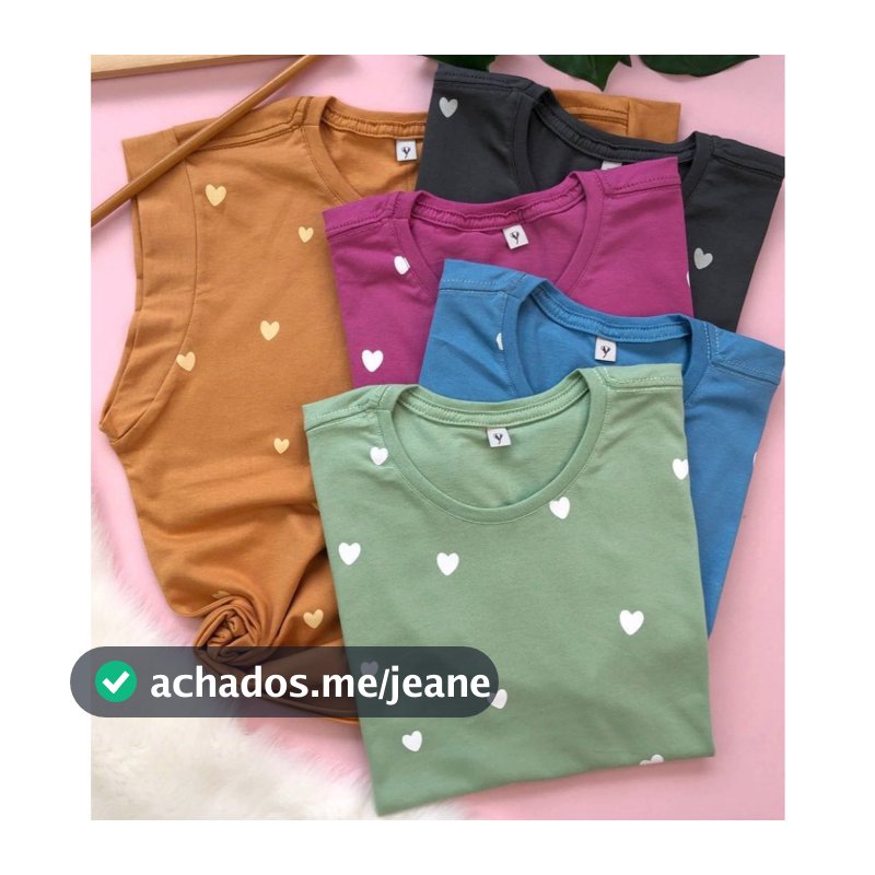 Regata Muscle Tee Feminino Algodão - Tam P ao GG Estampa Corações Poá