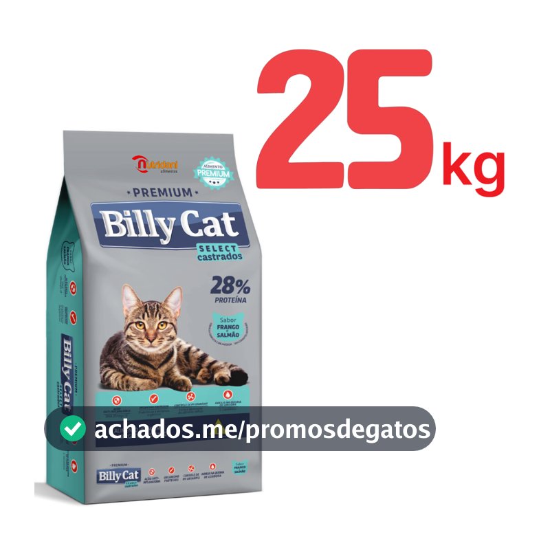 Ração Billy Cat select castrado 25kg | ração premium para gatos