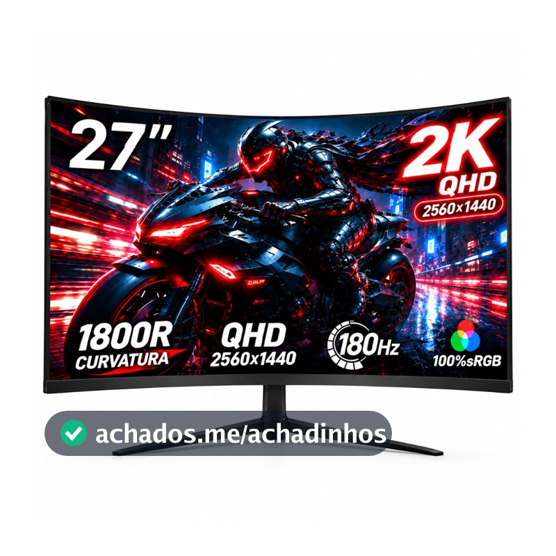 Monitor Curvo Gamer 24/27" IPS QHD 2k180Hz 1ms FreeSync, Tela Ultrafina, Conexões HDMI/DP e Fixação VESA para PC
