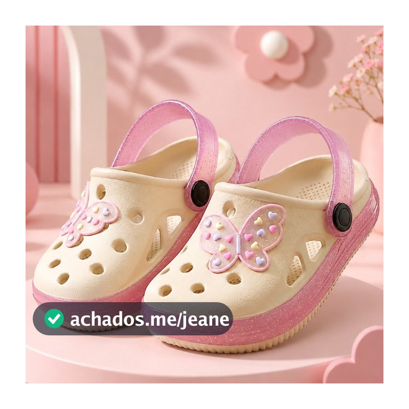 Babuche  Feminino Sandália Fachetada Borboleta Glitter Meninas Delicadas Leve Macio Verão