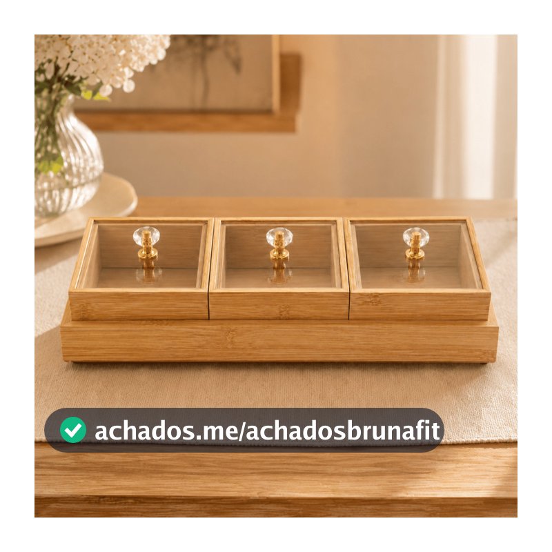 Kit 4 Peças de Bandeja Multiuso COM TAMPA ACRILICA Organizador Potes Moderna