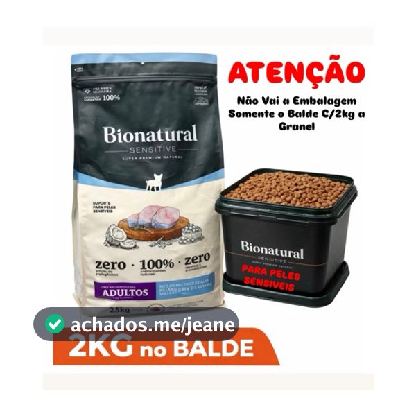 Racao Super Premium Bionatural Sensitive Raças Pequenas 2kg à Granel No Balde Sabor Peixe Branco Pele Sensivel
