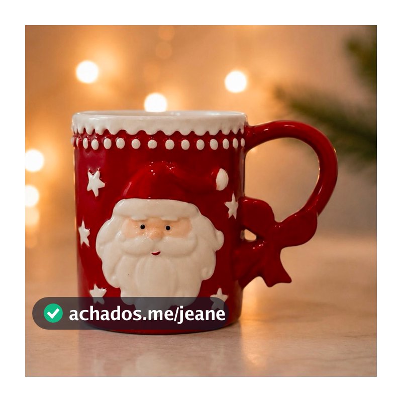 Caneca Natalina De Porcelana 400ml Xícara De Natal Papai Noel