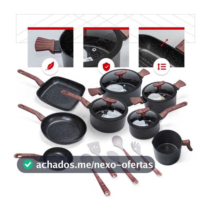 Jogo de Panelas Premium com Revestimento em Mármore Antiaderente 13 Peças Preto Yikasa