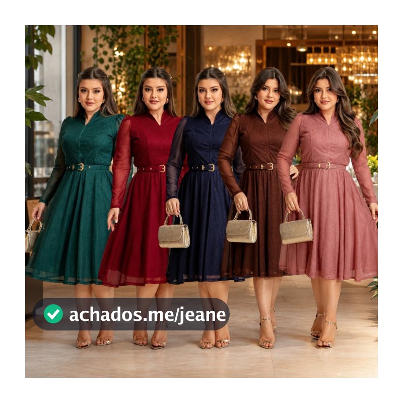 Vestido Evangélico Midi Moda Modesta Tule Jacquard Manga Longa com Cinto Feminino Elegante e Sofisticado para Festas