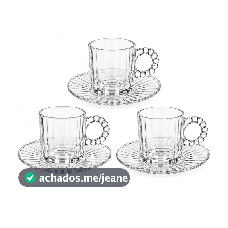 Jogo Xícaras Café Chá Com Pires Pearl 6 Peças Vidro 100ml