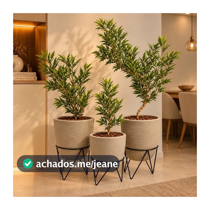Kit 3 Vasos Decorativos para Plantas com Suporte de Ferro Bojo Jardim Sala Varanda Escritório