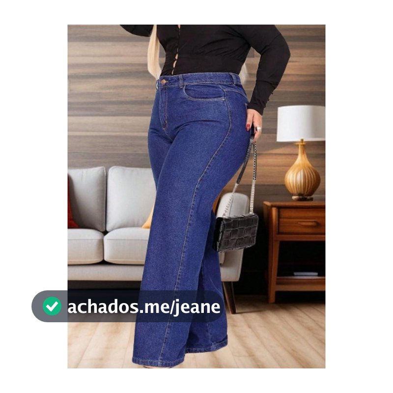 Wid Leg Plus azul Escuro Pantalona Tendência Jens 100%